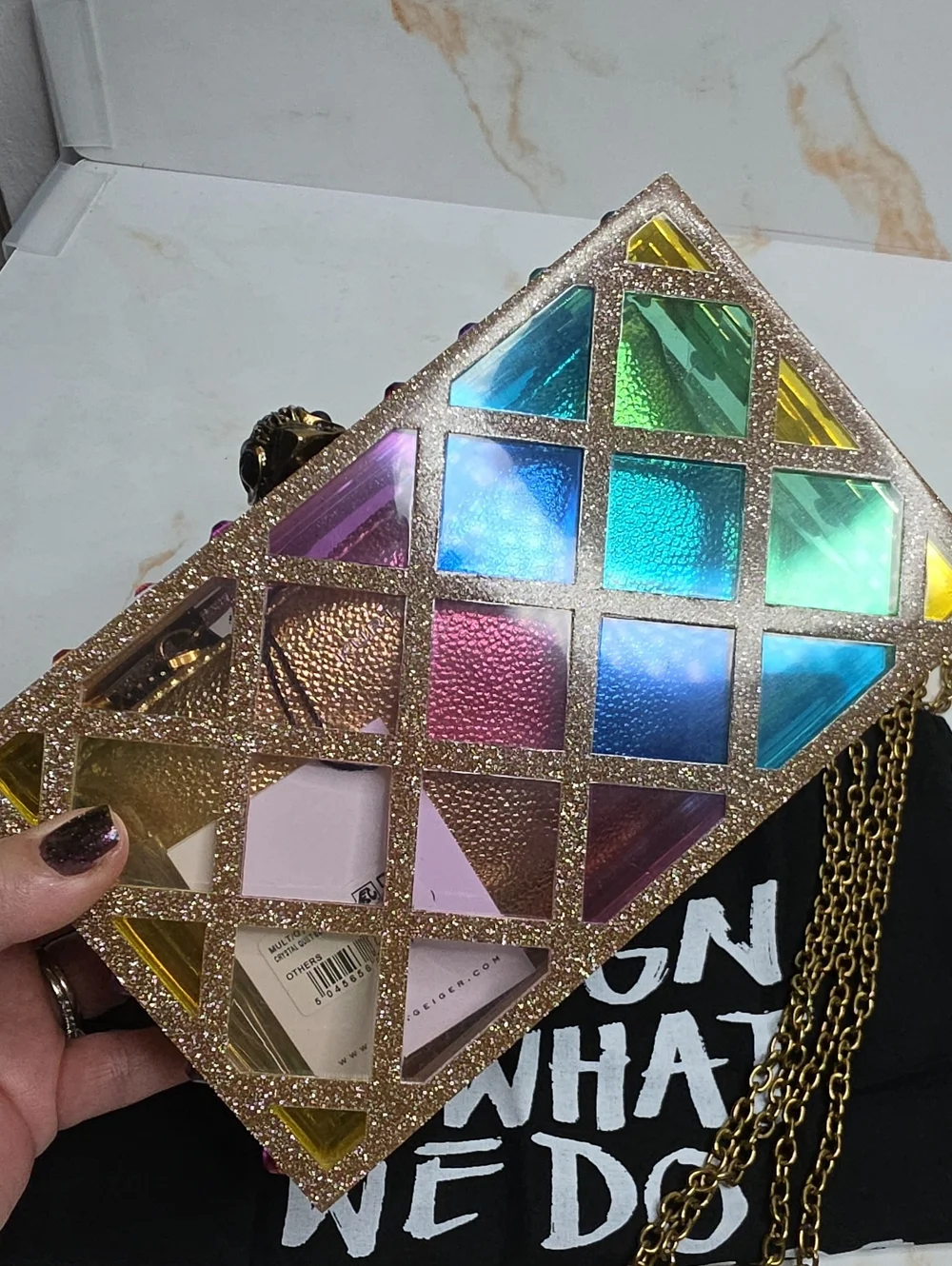Kurt Geiger crystal quilt box clutch Crossbody bag Convertable  New
